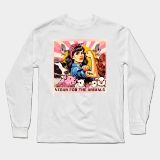 Vegan For The Animals Retro Girl Long Sleeve T-Shirt